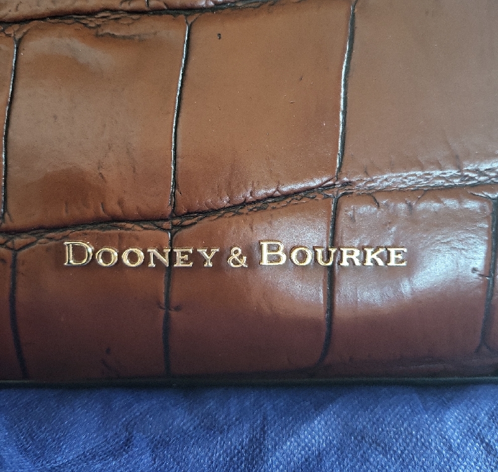 Dooney & Bourke Croc-Embossed Cognac and Black Dover Tote - Picture 2 of 13